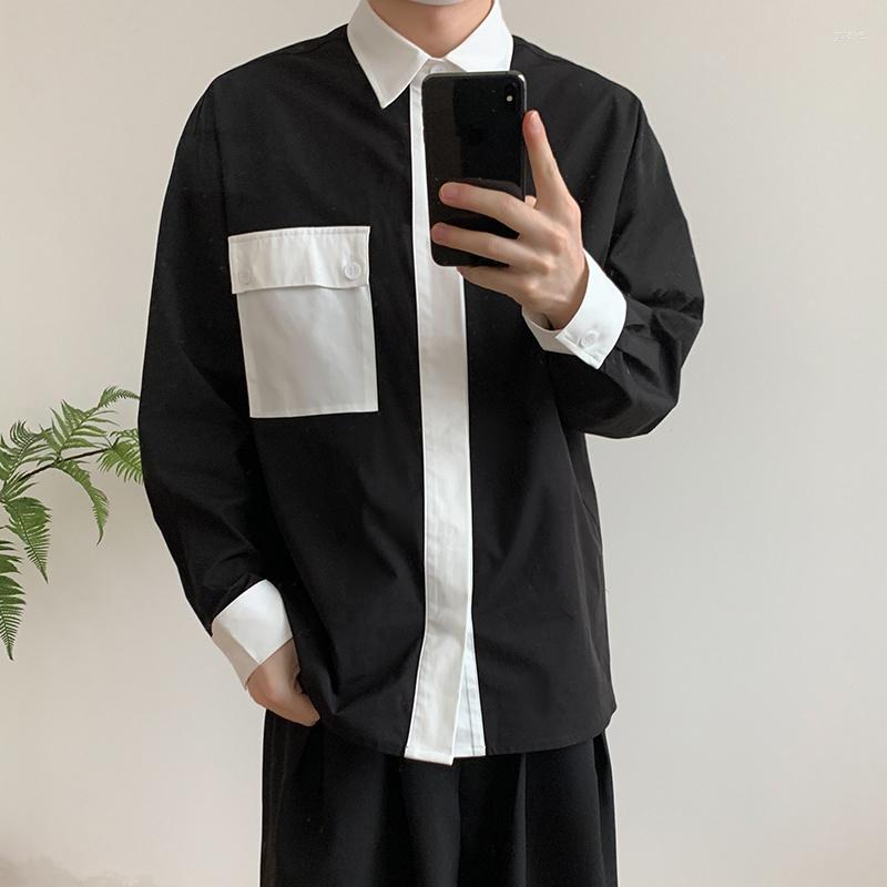 

Men's Dress Shirts Spring Long Sleeve Shirt Men Fashion Society Mens Korean Loose Casual Oversized Black Formal -XL