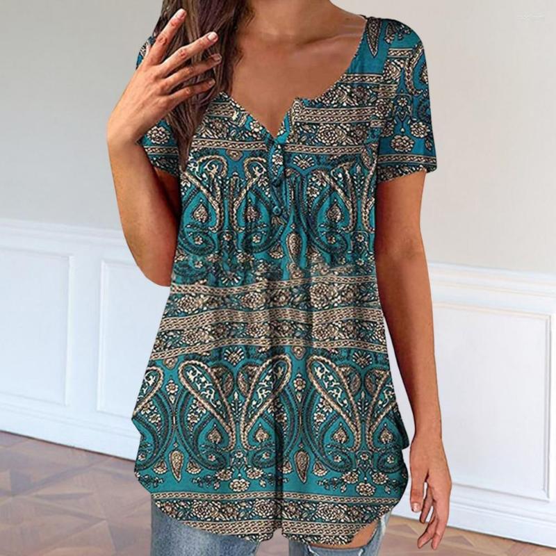 

Women's Blouses Tunic Top Short Sleeve Casual Women Retro Floral Print T-shirt, Green