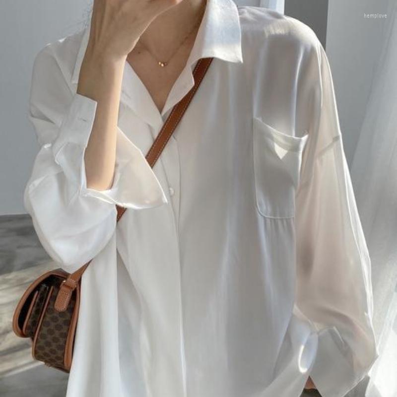 

Women' Blouses 2023 Spring Women' Solid Color Long-sleeved Shirt Loose Single-breasted Lapel Thin Pocket -2XL LuckBN, Orange