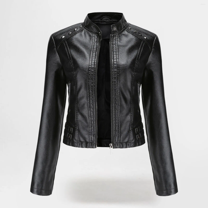 

Women's Jackets 2023 Pu Leather Motorcycle Jacket Solid Zipper Long Sleeve Snap Pocket Slim Short Punk Coat Stand Neck Coats