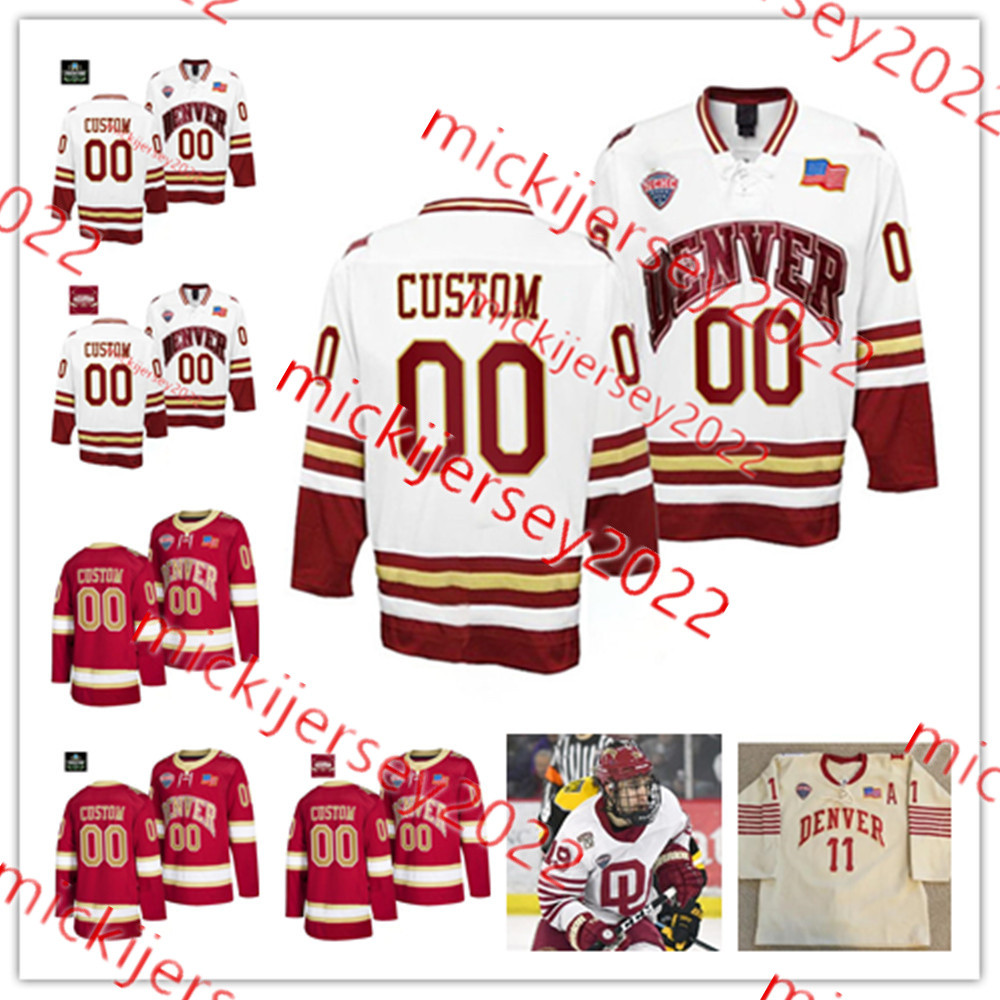 

Mike Benning Carter Mazur Denver Hockey Jersey Tristan Lemyre Magnus Chrona 31 Jack Caruso 35 Matt Davis 28 Brett Edwards Custom Stitched Denver Pioneers Jerseys, White du/frozen four patch