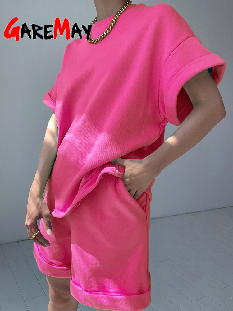 

Women' Tracksuits Green Suit Shorts with T shirt for and Top Loose Oversize 100 Cotton Summer Two Piece Set Classic Tracksuit Casual 230413, Pinkshorts