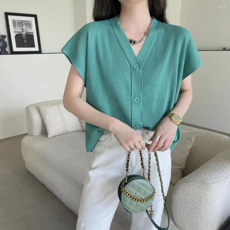 

Women's Knits Knitted Short Sleeve Cardigan Women Summer Thin V-neck Casual Loose Korean Fashion Cardigans Tops Oversized Knitwear Y2k, Green