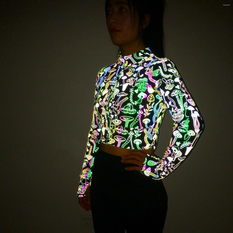 

Women' Jackets Techwear Women Short Long Sleeve Colorful Reflective Coats Harajuku Slim Fit Reflect Light Crop Top Outerwears Clothing, Color b