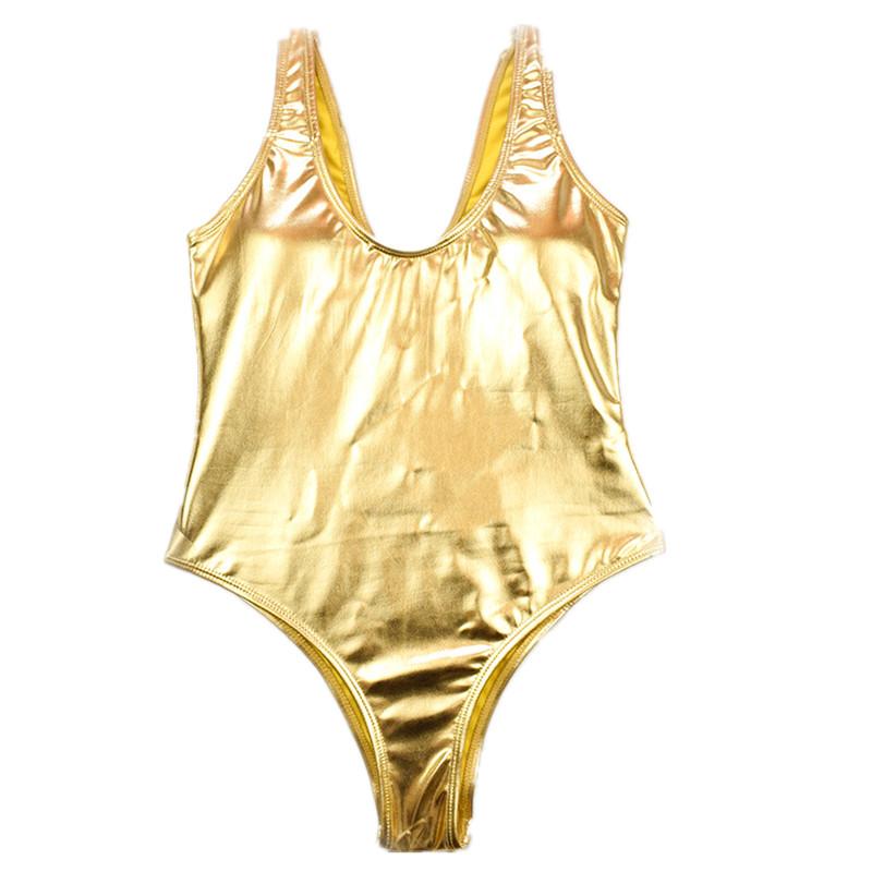 

Women' Swimwear Gold Swimsuit For Women One-piece Bathing Suit PU Leather Monokini Solid Wide Strappy Pad 1 Piece Trikini SwimW, Sliver swimsuit