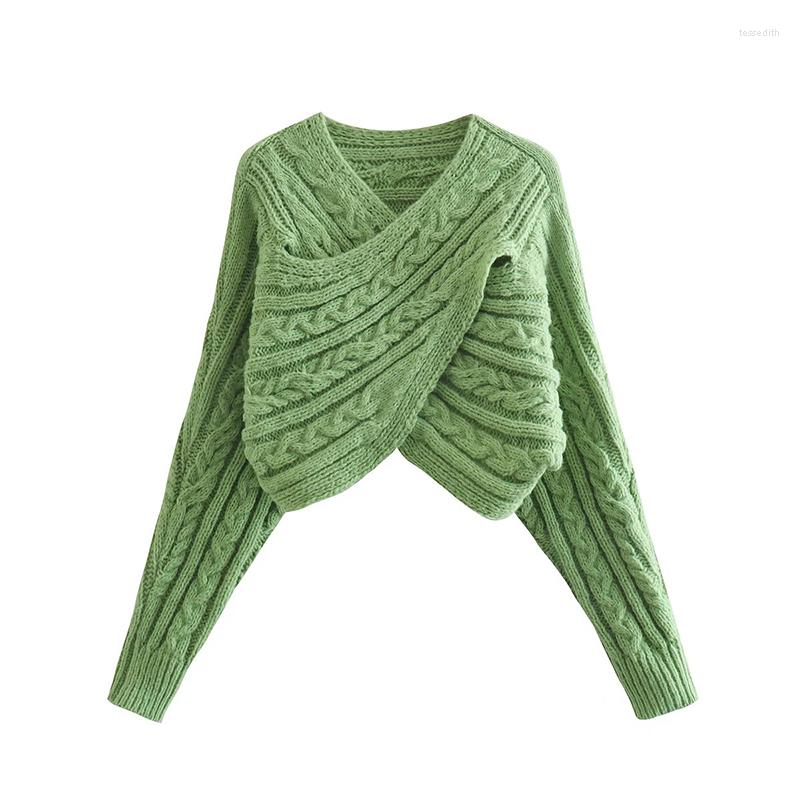 

Women' Sweaters YENKYE Women 2023 Fashion Green Cross Twist Crop Knitted Sweater Jumper Female Pullovers Chic Tops, Army green