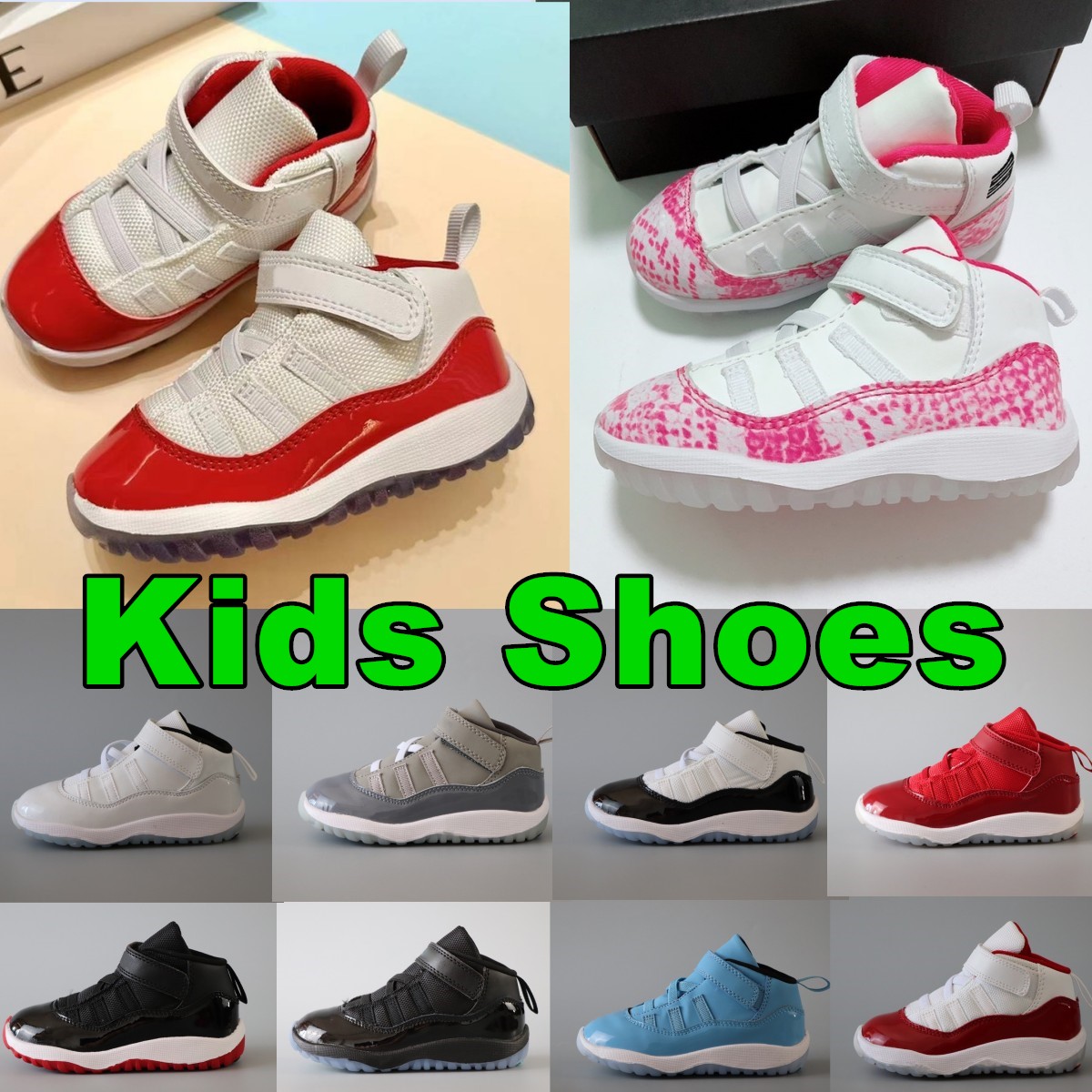 baby Jumpman 11s kids shoes toddler Sneaker Cheery Silver Pink Snakeskin Bred Legend Blue Children Boys Girls Basketball Shoes Trainer us6C-10C