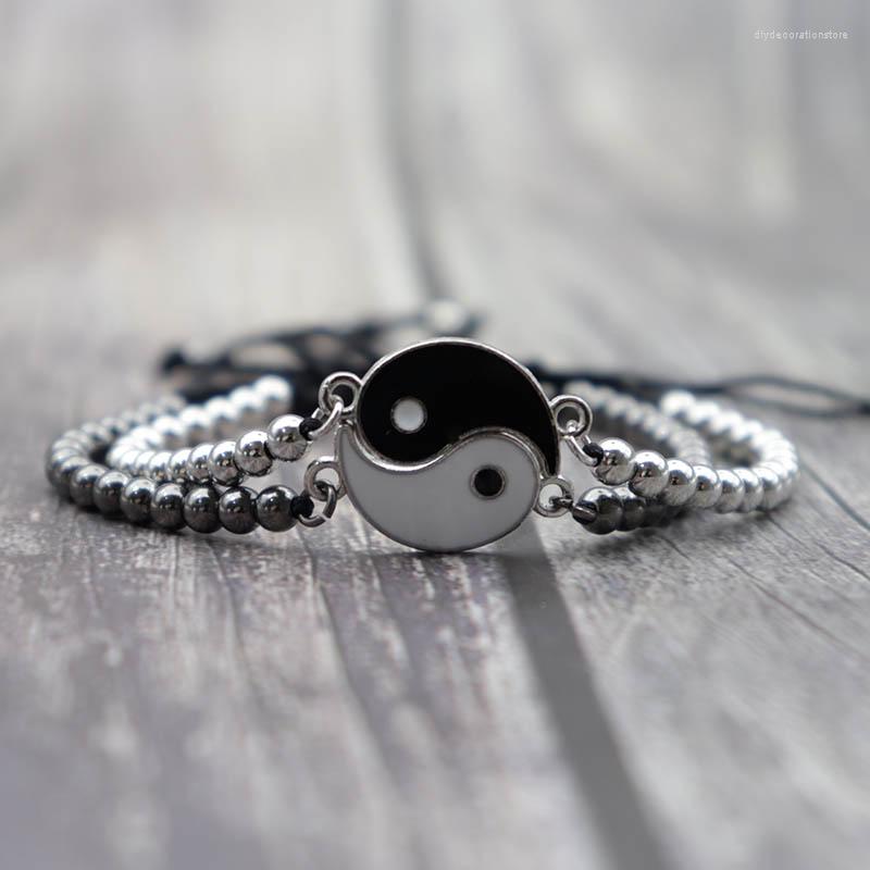 

Charm Bracelets 2Pcs/Pair Tai Chi Gossip Bracelet Adjustable Braided Rope Beads Couple Braclet Yin Yang Braslet Women Men Friendship