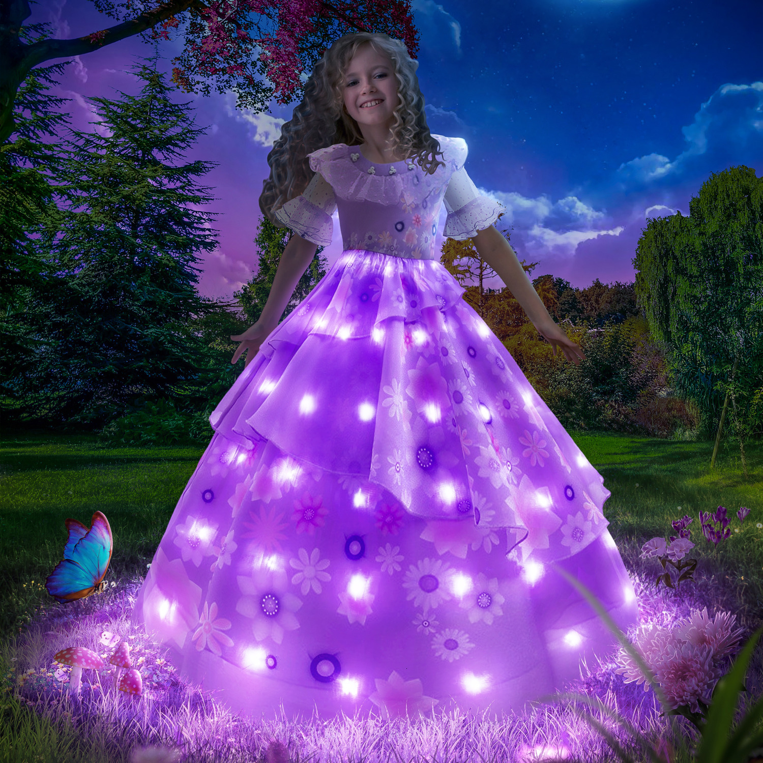 

Girl's Dresses Uporpor Encanto Costume Princess LED Light Up Dress Glamour Girl Cosplay Isabela Mirabell Carnival Christmas Birthday Party Gown 230413, Purple