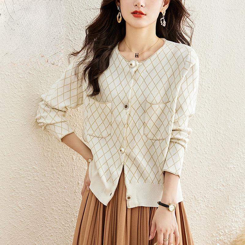 

Women's Knits Rhombus Block Sweater Cardigans Women Big Button Woman Mujer, White