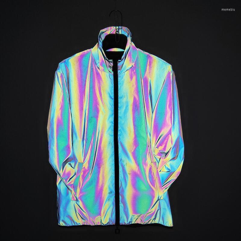 

Men' Jackets 2023 Spring Autumn Colorful Reflective Jacket Men Outwear Hip Hop Coat Night Reflect Personality Harajuku