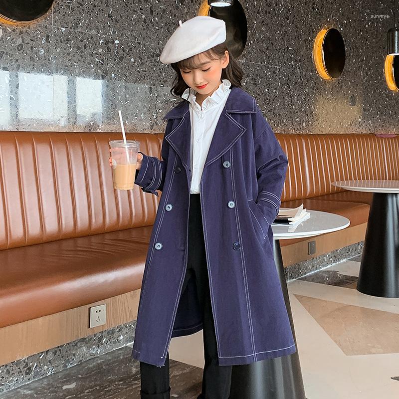 

Coat Girls Trench Autumn School Kids Denim Windbreaker Jacket Loose Casual Children Clothing 14 15 Years Teenage Long Outerwear, Blue