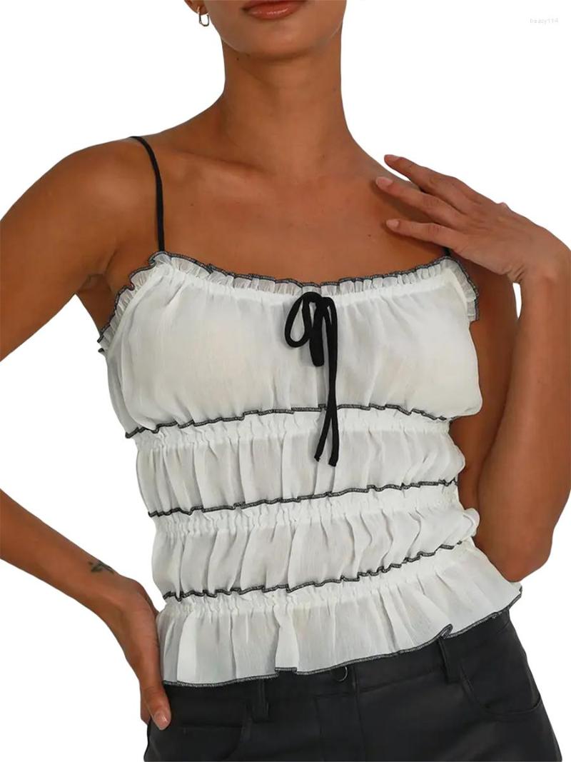 

Women' Tanks Women White Vest 2000s Kawaii Trim Ruffles Pleated Camis Chic Fairycore Grunge Clothes Y2K Vintage Backless Milkmaid Crop Tops, As the photo show