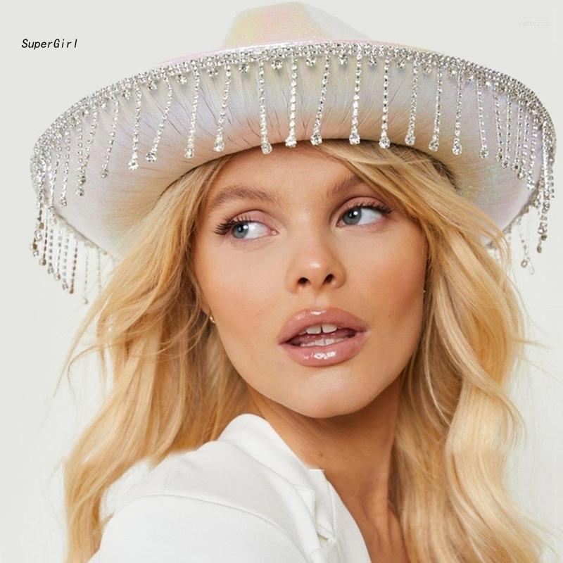 

Berets J78E Tassel Hat Bachelorette Party Bridal Cowgirl Cowboy, White