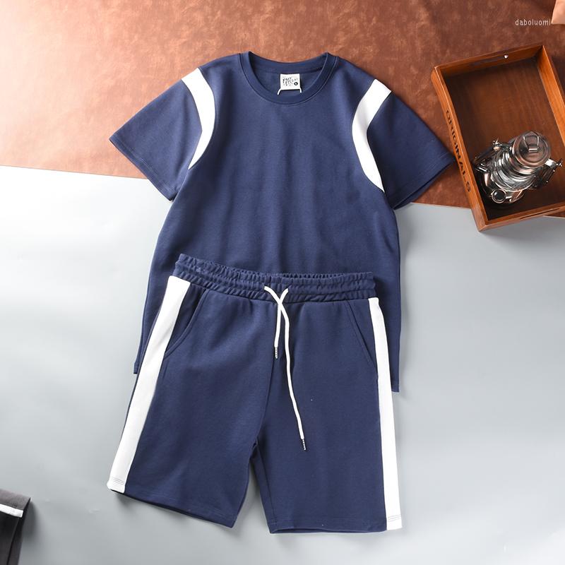 

Men's Tracksuits Summer American Retro Short-sleeved O-neck T-shirt Shorts Men's Fashion Simple Washed Casual Sport Two-piece Suits, Light gray