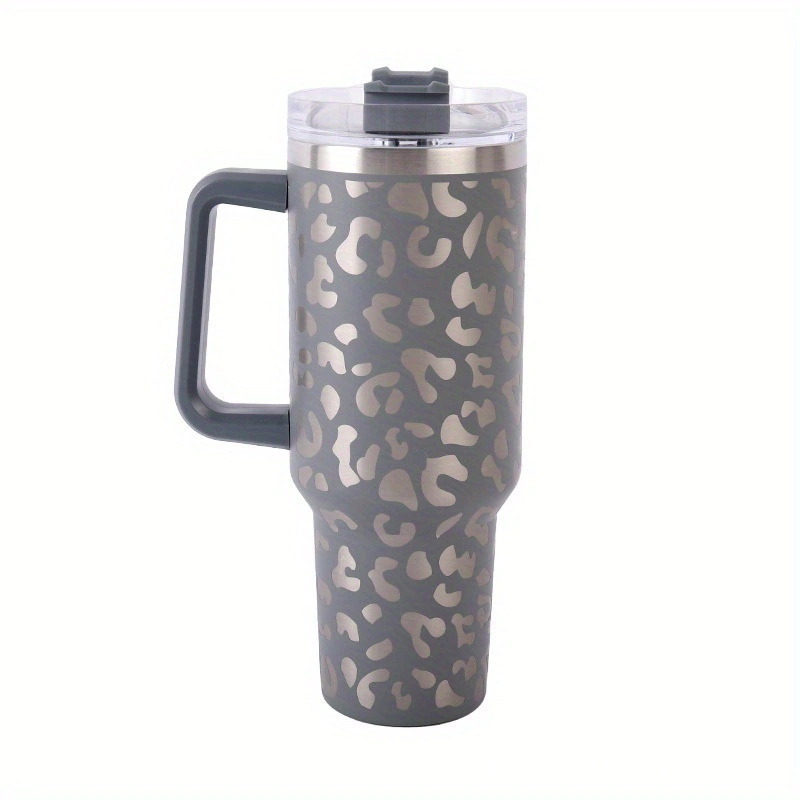 40oz Leopard Tumblers with Handle Stainless Steel Double Wall Vacuum Travel Car Cup Insulated Coffee Beer Mug