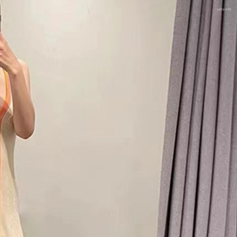 

Casual Dresses 2023 Summer Fashion Contrast Color V-Neck Spice Girl Slim Fit And Versatile Knitted Suspender Dress For Women, Beige