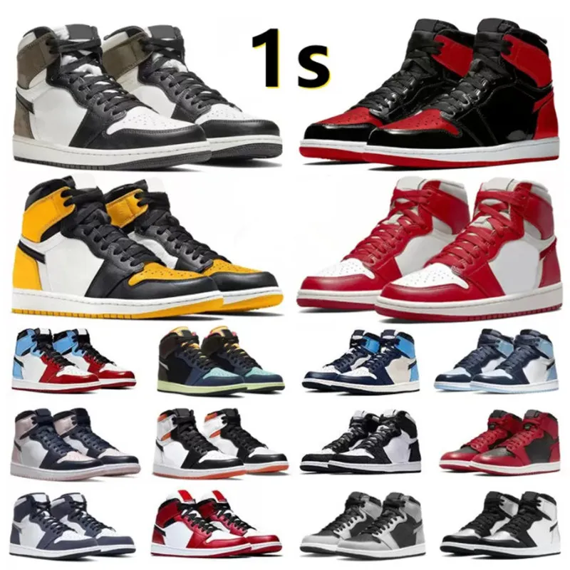 

Mens 1 High OG 1s basketball shoes jumpman Lost and found university blue patent bred Gorge Green dark mocha Starfish black white Pale Ivory retro men women Sneakers, 032