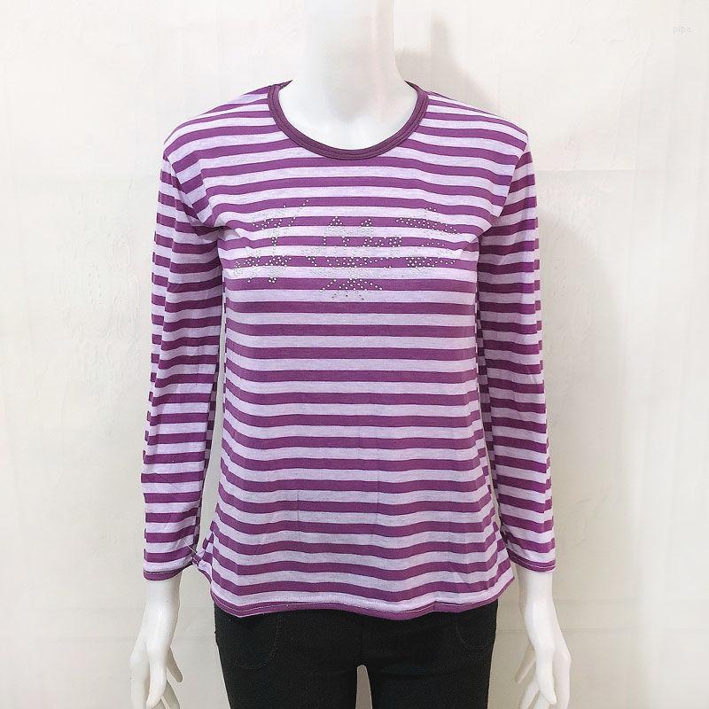 

Women's Polos Middle-aged Women's Striped Bottom Shirt 2023 Spring/Summer Low Round Neck Thin Long Sleeve Top Loose Mom's T-Shirt, Red