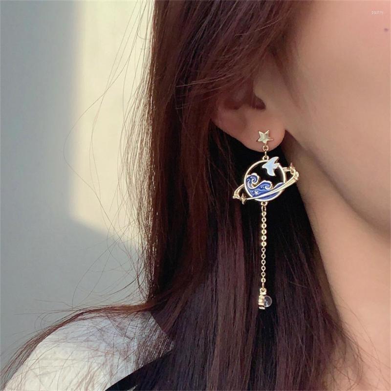 

Dangle Earrings Korean Fashion Star Long Tassel Drop Cute Blue Ocean Bird Circle Crystal Party Jewelry Birthday Gifts