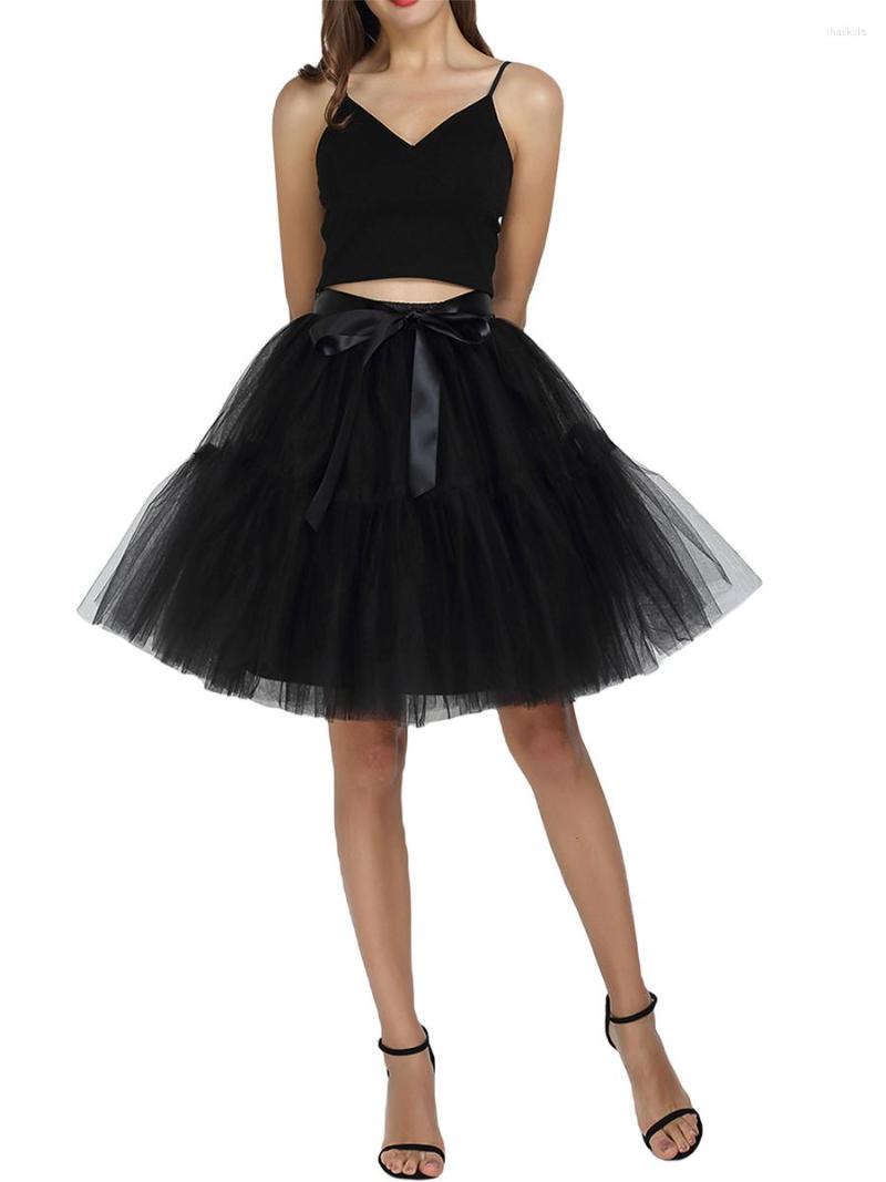 

Skirts Women's Summer Streetwear Tutu Skirt Solid Color High Waist Layered Tulle With Bowknot Decor, Black