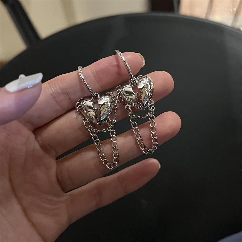 

Dangle Earrings 2023 Hiphop Punk Vintage Metal Chain Tassel Broken Peach Heart E-girl Women Fairy Grunge Ear Rings Alt Jewellery