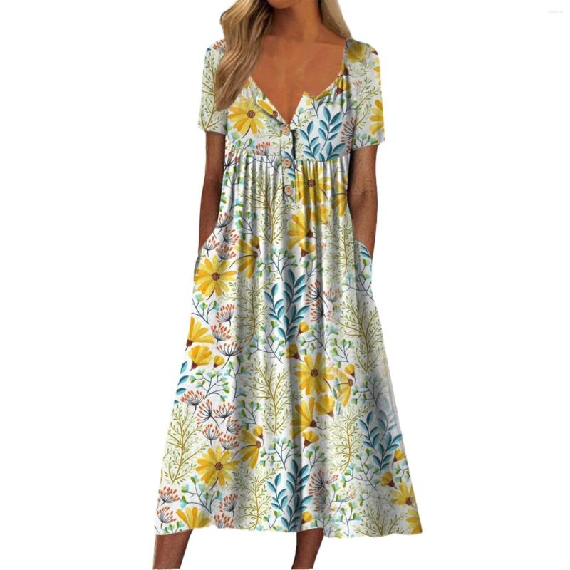 

Casual Dresses Ladies Fashion Loose Comfortable High Waist Printed Mid Length Dress Chambray Women Jean For, Yellow