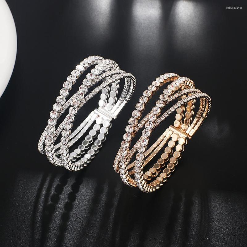 

Bangle Four Rows Cross Full Drill Steel Wire Bracelet Claw Chain Open Elastic For IFBB Competition Jewelry B294