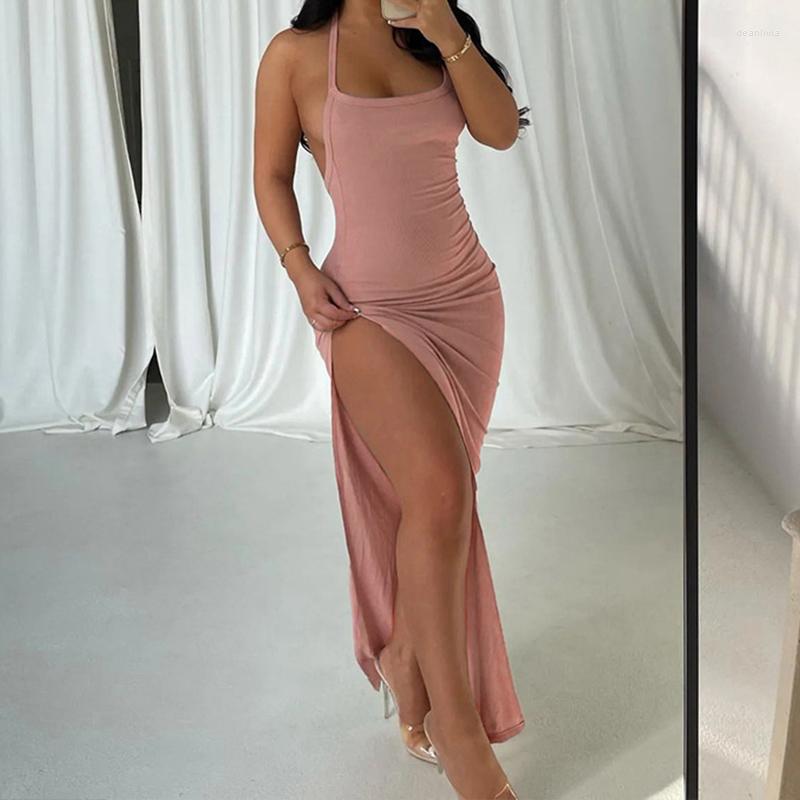 

Casual Dresses Stylish Skew Neck Sexy Women' Club Long Dress One Shoulde Asymmetric Summer Slim Fit Split Solid Knitting Elegant, Black