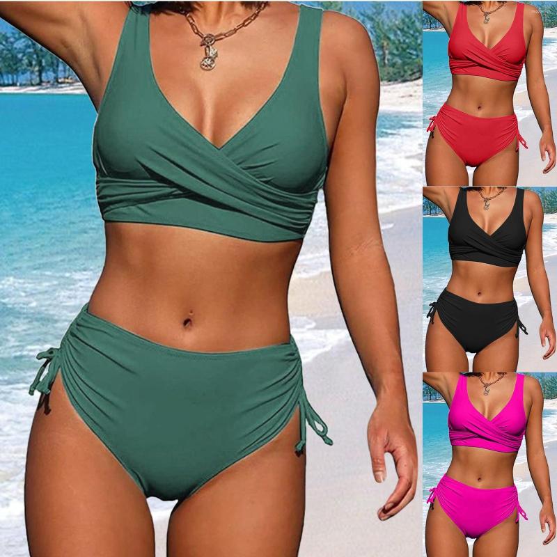 

Women' Swimwear 2023 Woman Split Twist Wrap Lace Up Hollow Out Bikini Solid Sports Swimsuits For Women Two Piece Swim Shorts Large, Black