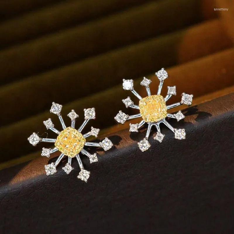 

Stud Earrings Yellow Diamond Snowflake S925 Sterling Silver Luxury Exquisite Pink Gemstone Creative Ladies Jewelry