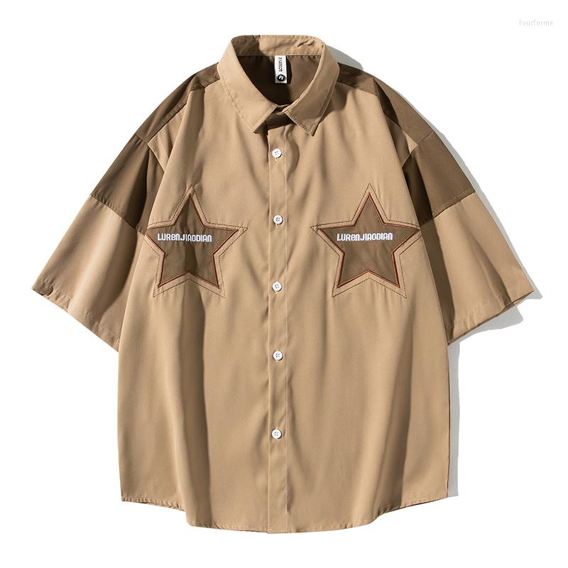 

Men's Casual Shirts Summer Oversize Cargo Shirt Men Vintage Baggy Blouse Fashion Korean Streetwear Button Short Sleeved Clothing Tops Male, White