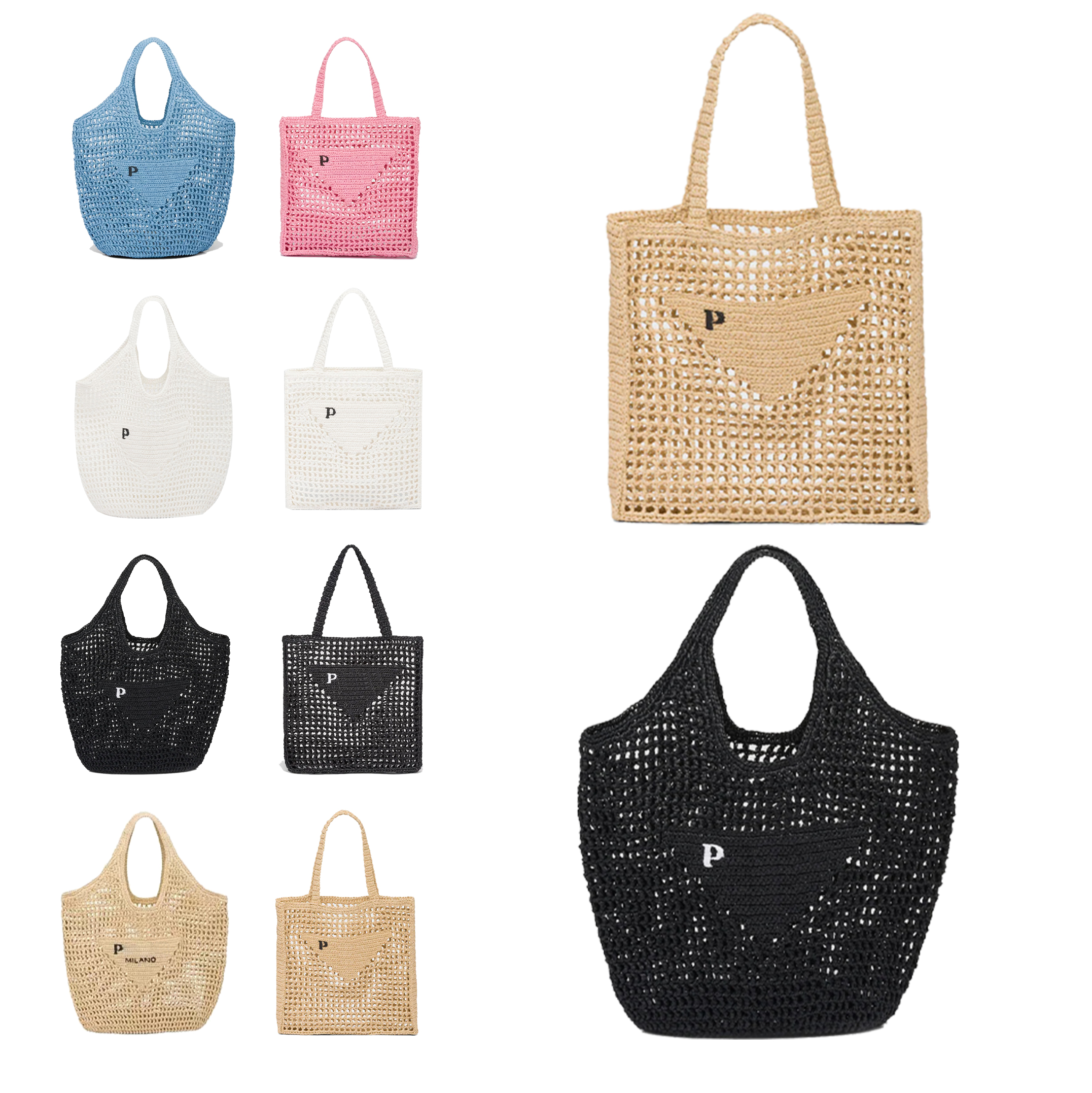 

The new triangle prad Raffia Straw beach Bag fashion Luxurys tote Shoulder bag handbag Purse wallet designer Women's man clutch weekend summer travel Crossbody bags, 1-purple