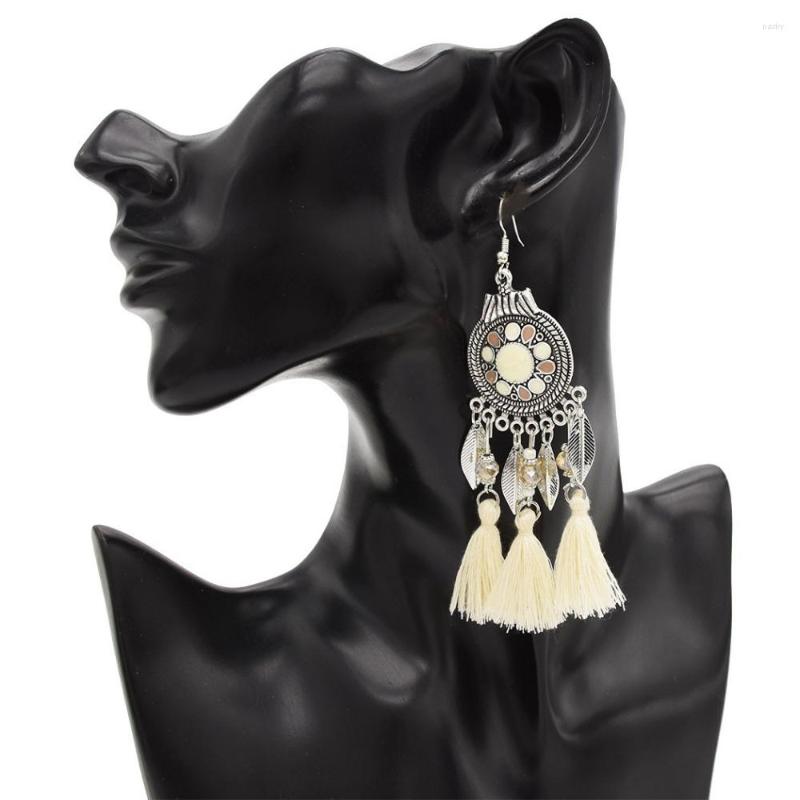 

Dangle Earrings 4 Colors Ethnic Thread Fringe Tassel Resin Beads Long Drop Turkish Leaf Pendant Women Festival Party Jewelry