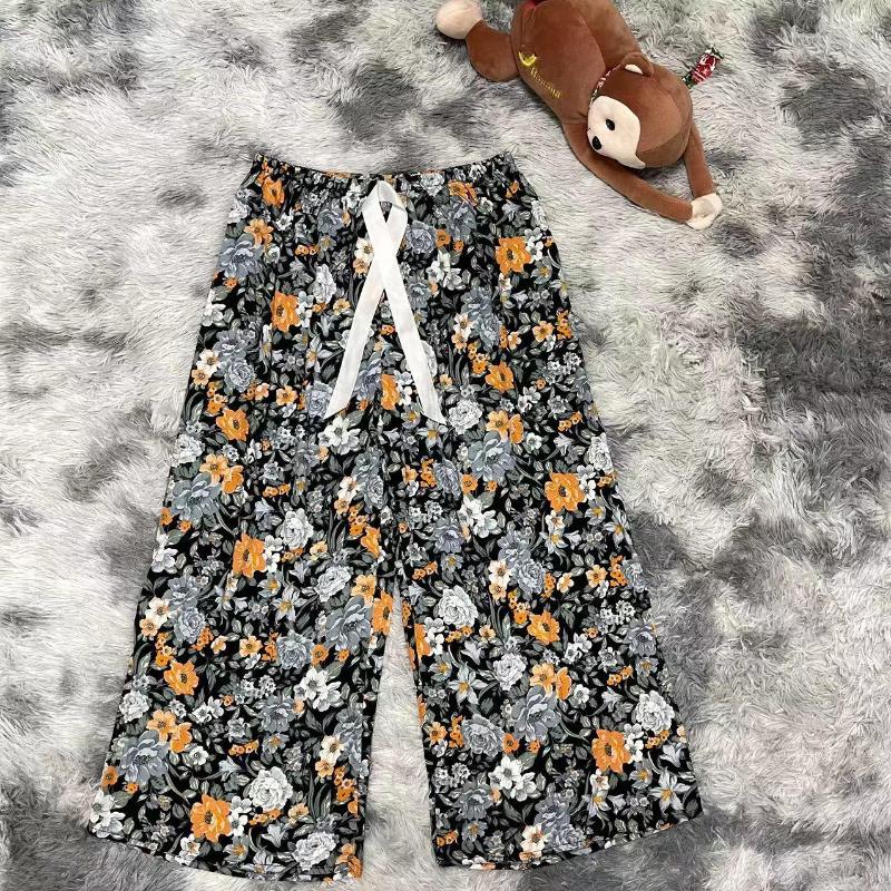 

Women's Pants Summer Women 2023 Sutimine Women's Cotton Pajamas In Thin Cartoon Flower Print Casual Wide Leg