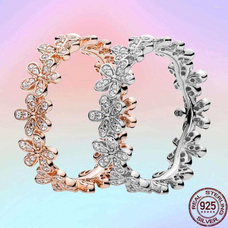 

Cluster Rings Paylor Trendy S925 Sterling Silver Sparkling Daisy Flower Rose Gold For Women Engagement Jewelry Anniversary Gift