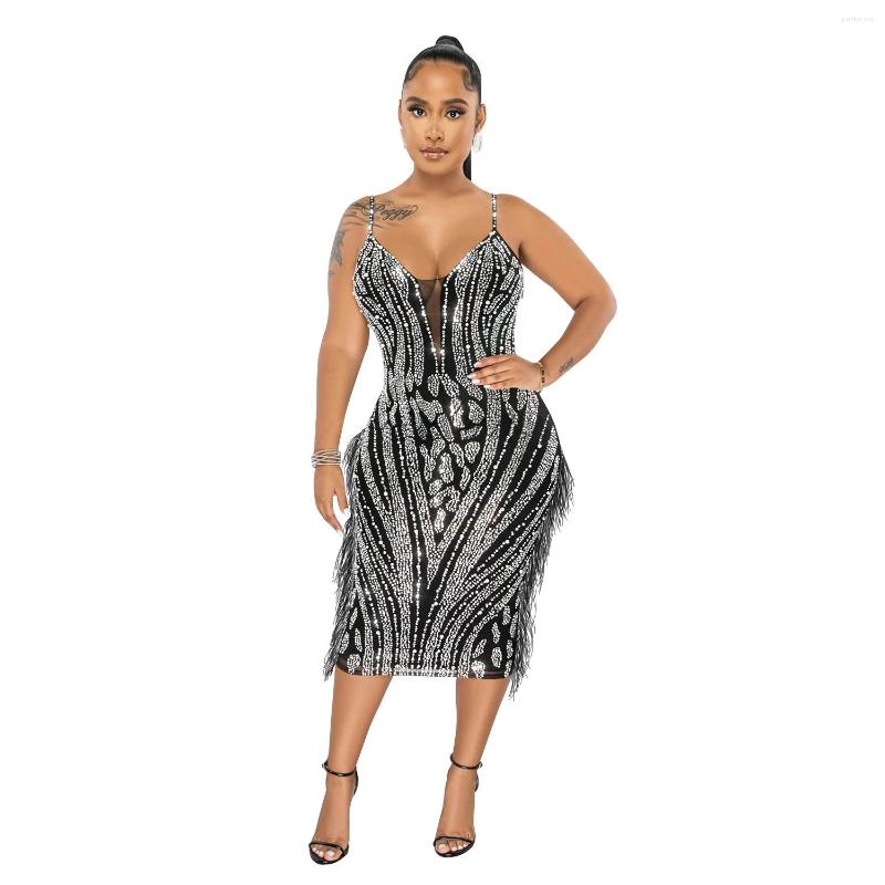 

Casual Dresses Sexy Women Nightclub Dress Sleeveless Female Summer Robe Mesh See Through Shinny Diamonds Girl' Vestidos Lady