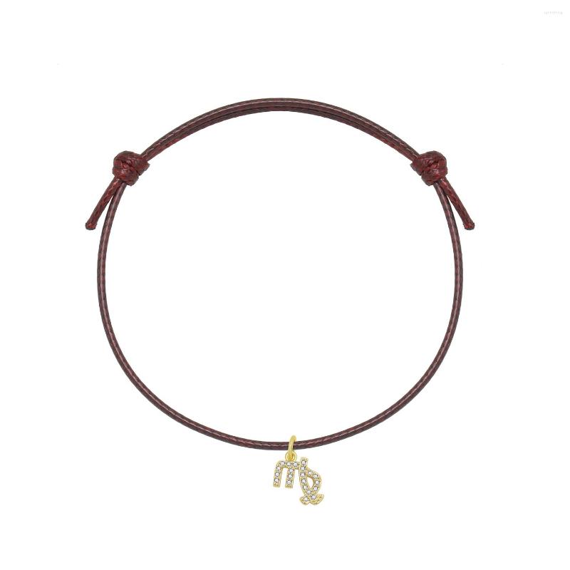

Charm Bracelets Cubic Zirconia Stones Mini Brass CZ Zodiac Sign Pendant Wine Red Simple Woven Korean Waxed Polyester Cord Adjustbale
