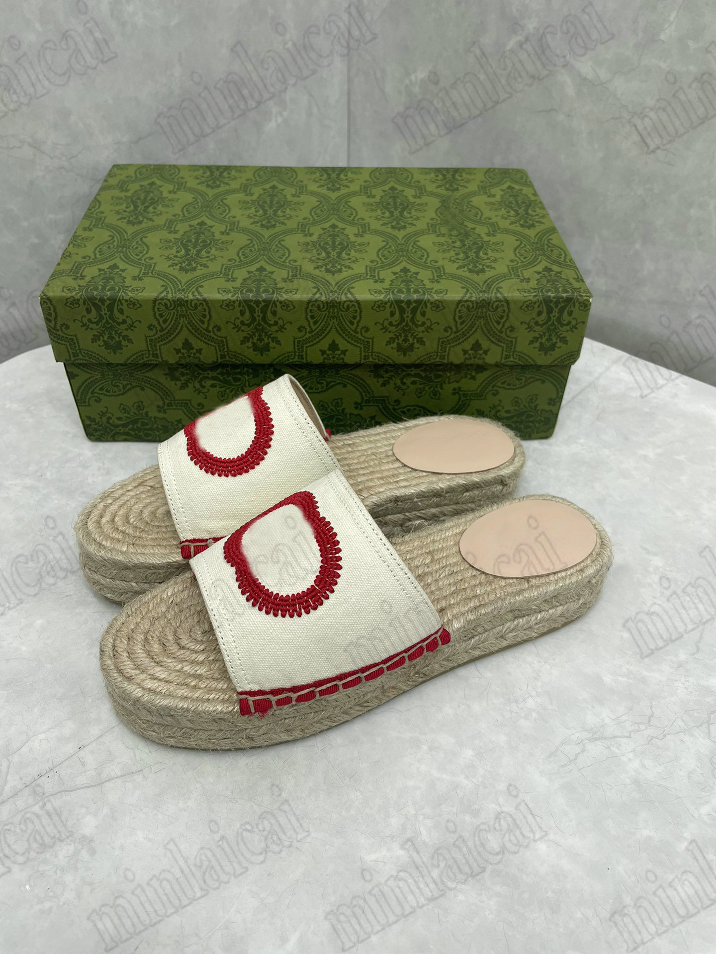 

Designer Women's Slipper EspadrillesInterlocking G Flat Sandal Slides Cord Canvas Summber Shoes platform with rubber sole, 05