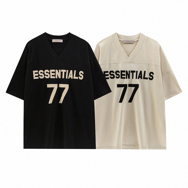

2022 summer new European and American high street fashion brand FOG baseball uniform short sleeve heart collar V-neck T-shirt f1Hv#, Black