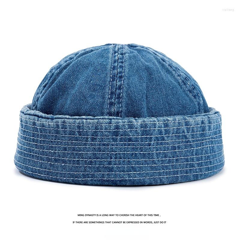 

Ball Caps Japanese Washed Cool Vintage Cowboy Men Breathable Beanie Hats Cotton Retro Adjustable Outdoor Sailor Cap Women Hip Hop Hat, Denim blue