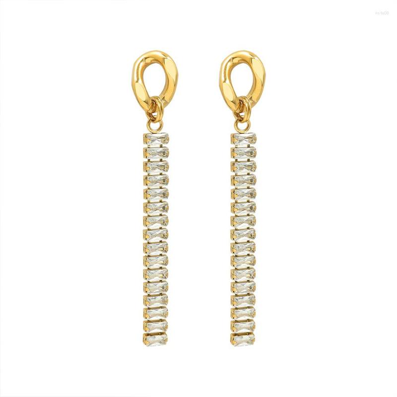 

Stud Earrings Vintage Stainless Steel Shiny Cubic Zirconia Tassel For Women Girl Dangle Earring Fashion Jewelry Gift