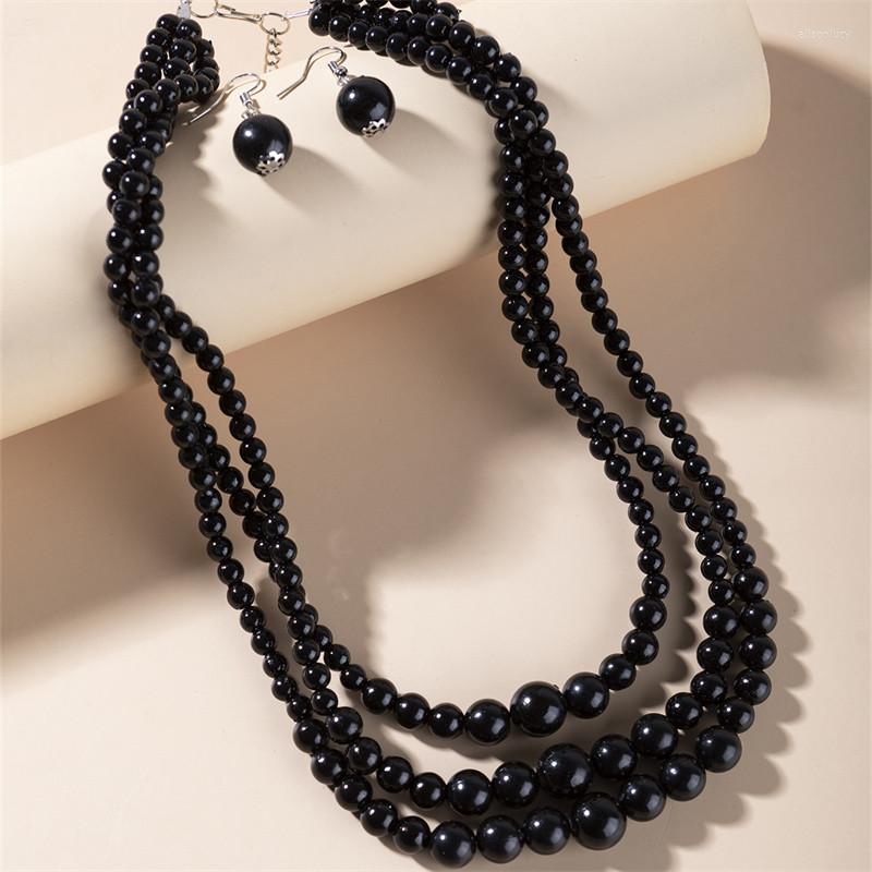 

Necklace Earrings Set Ethnic Imitation Pearl Beads Multilayer Choker Necklaces Jewelry For Women Resin Handmade Gifts, Picture shown