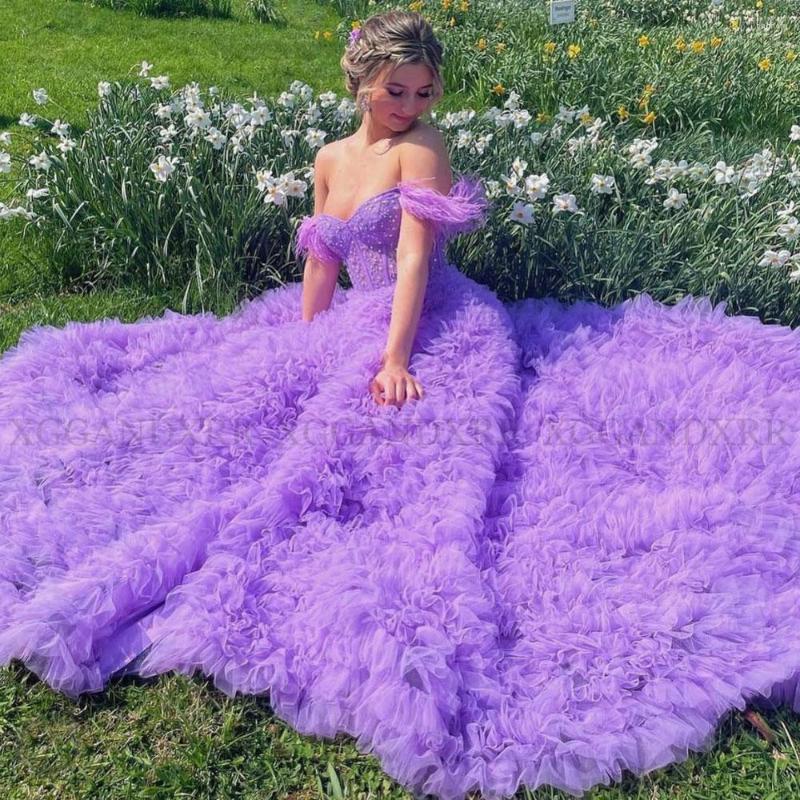 

Party Dresses Sexy Sweetheart Long Prom 2023 Gorgeous Purple Evening Gown For Girls Ruffles Women Pageant Custom Made, Yellow