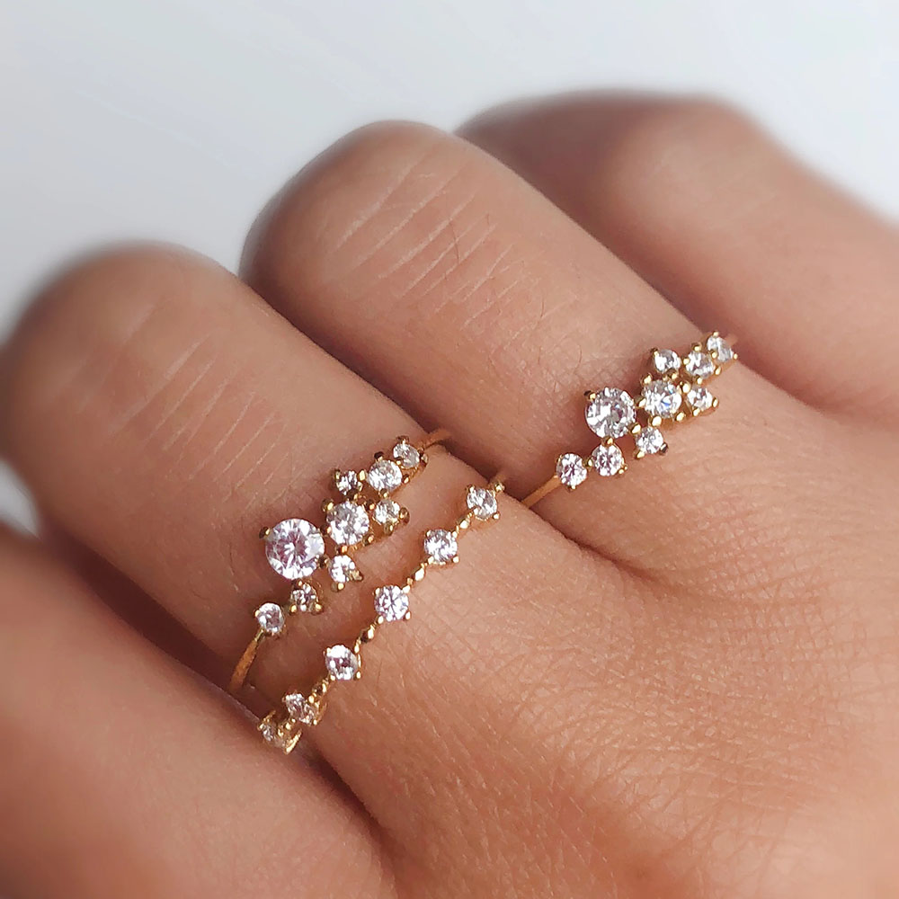 

Cluster Ring with side stones Cluster 14k Gold Plated Brilliant Multistone Diamond Chic Wedding Ring