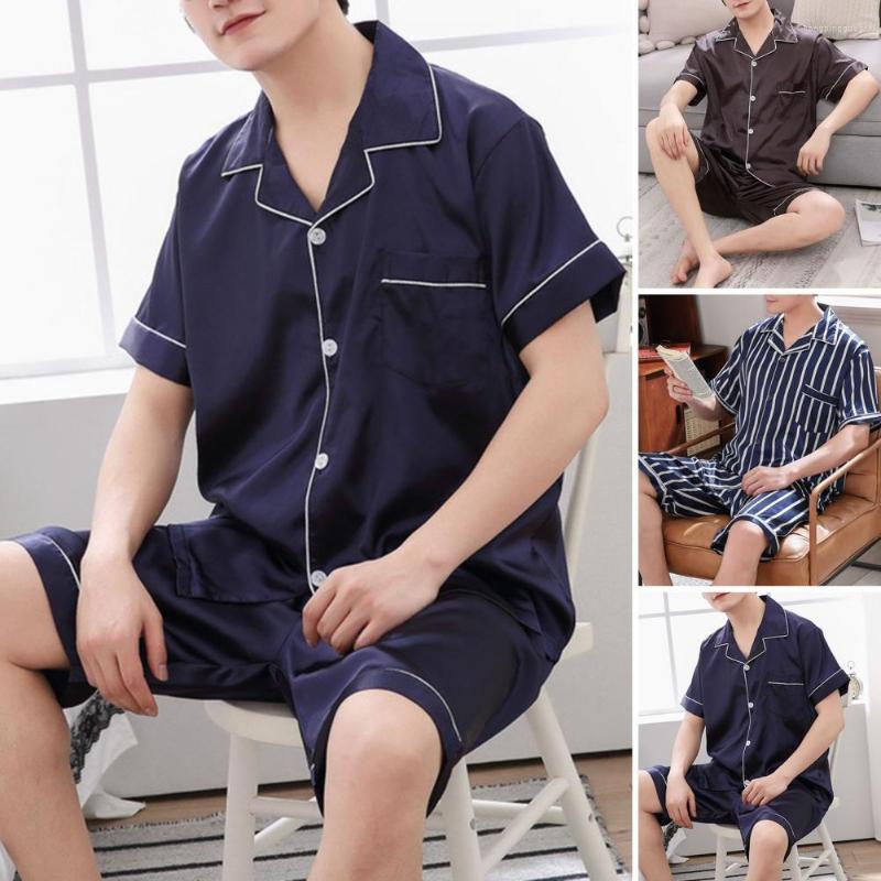 

Men's Sleepwear Men's Sleep Turn-down Collar Button Closure Short Sleeves Quick Drying Protective Polyester Modern Men Pajamas Set, Brown