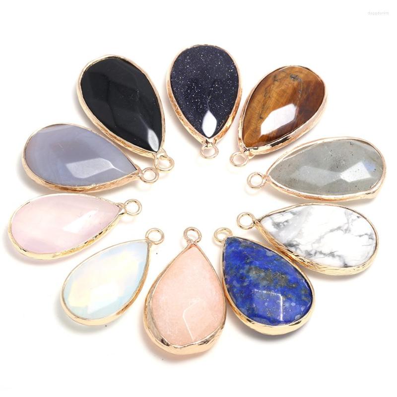 

Pendant Necklaces 2PCS Natural Stone Crystal Faceted Lapis Lazuli Rose Quartzs For Jewelry Making DIY Nacklace Earring Gift Size 16x30mm