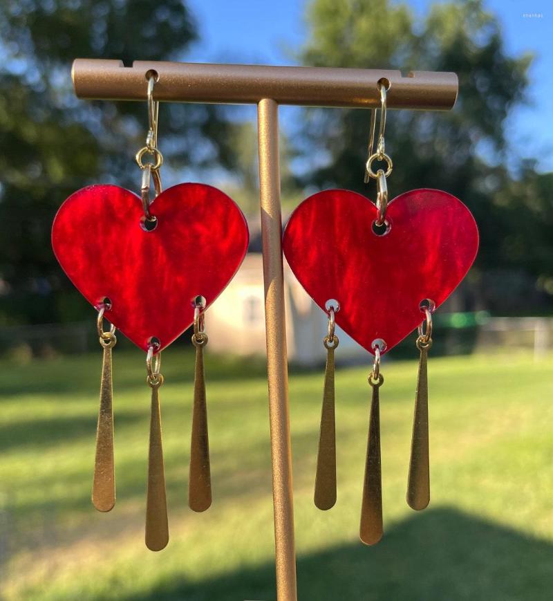 

Dangle Earrings Acrylic Dream Red Marble Heart Pretty