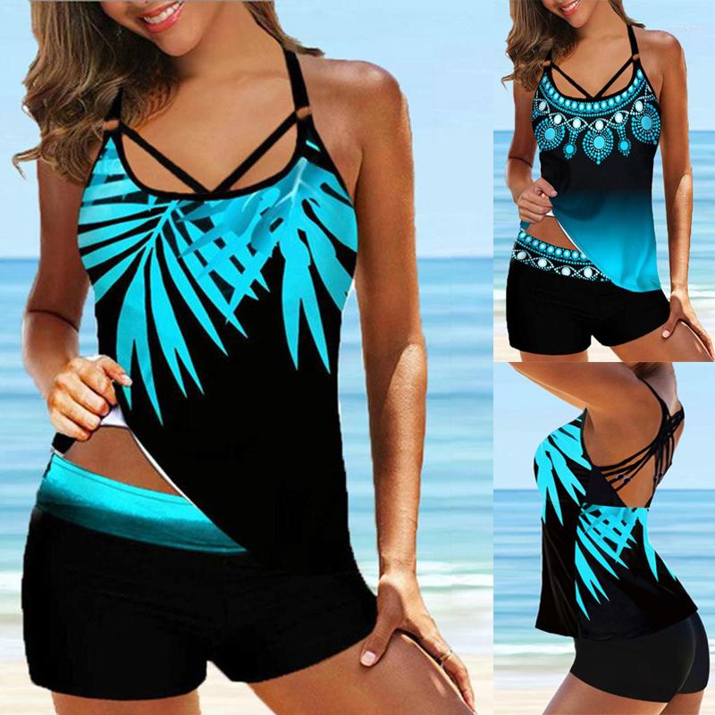 

Women's Swimwear Sexy Swimsuit Women Leaf Printed Backless Beach Tankini Suit Summer Spaghetti Strap Two Pieces Bikini Set 8XL, Wa00612-green