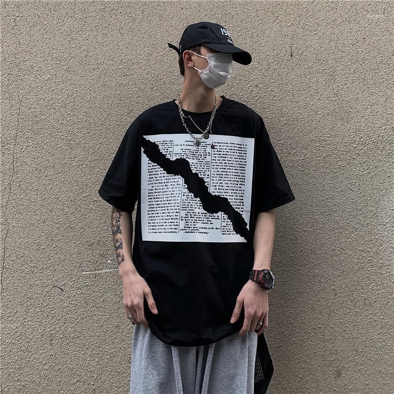 

Men's T Shirts High Street Shredded Paper Printed T-Shirt Hip-Hop Loose Half-Sleeved Couple Men's Emo Clothes Top Grunge Clothing Y2k, Black